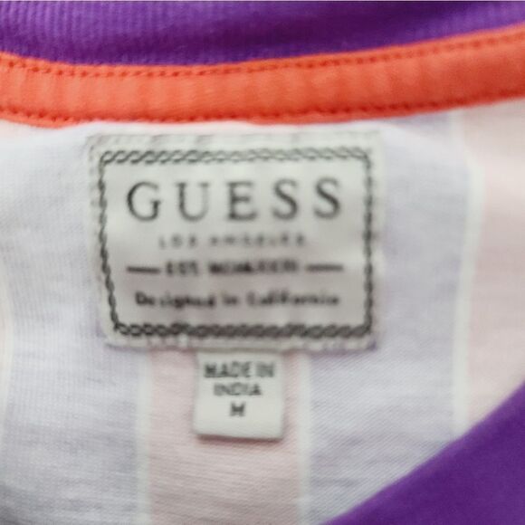 Y2K Guess Retro Red Purple Striped Classic Logo Long Sleeve T-shirt - Picture 4 of 16